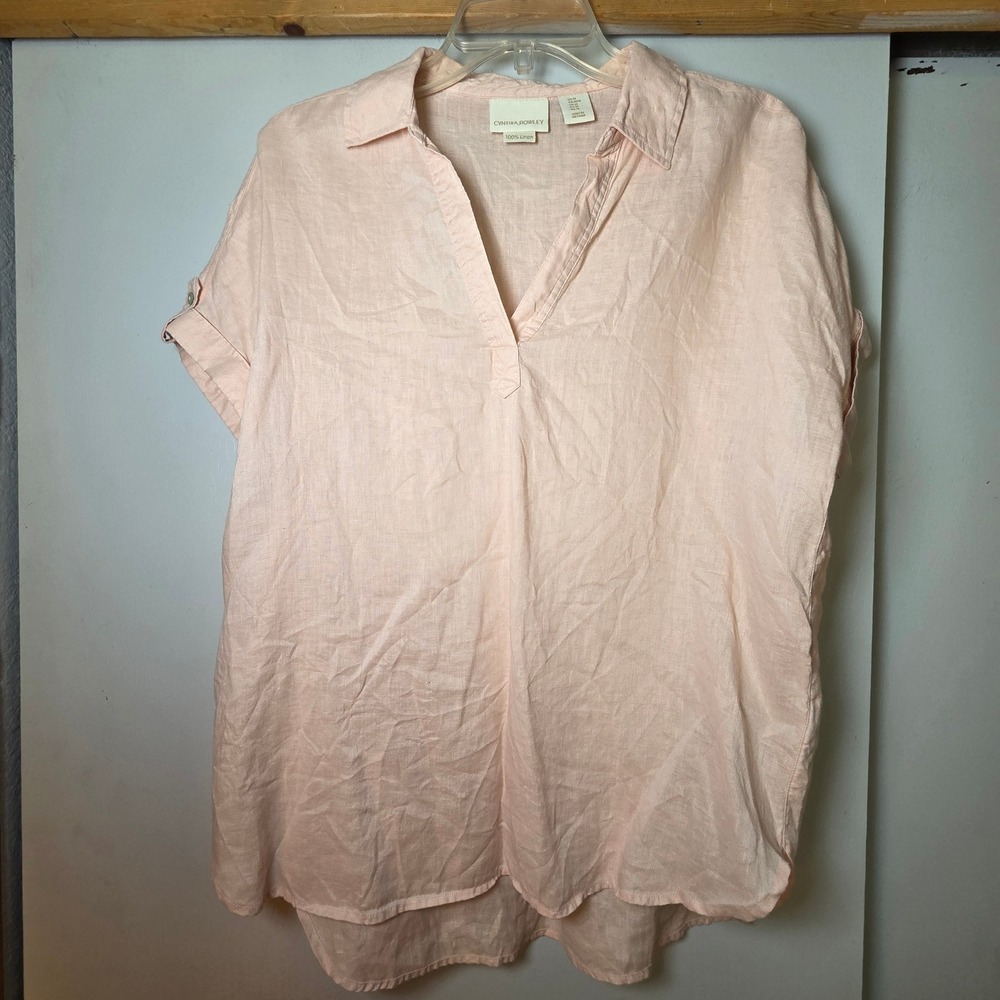Cynthia Rowley Women's Top 100% Linen Size M Salmon Coastal Lagenlook Oversized